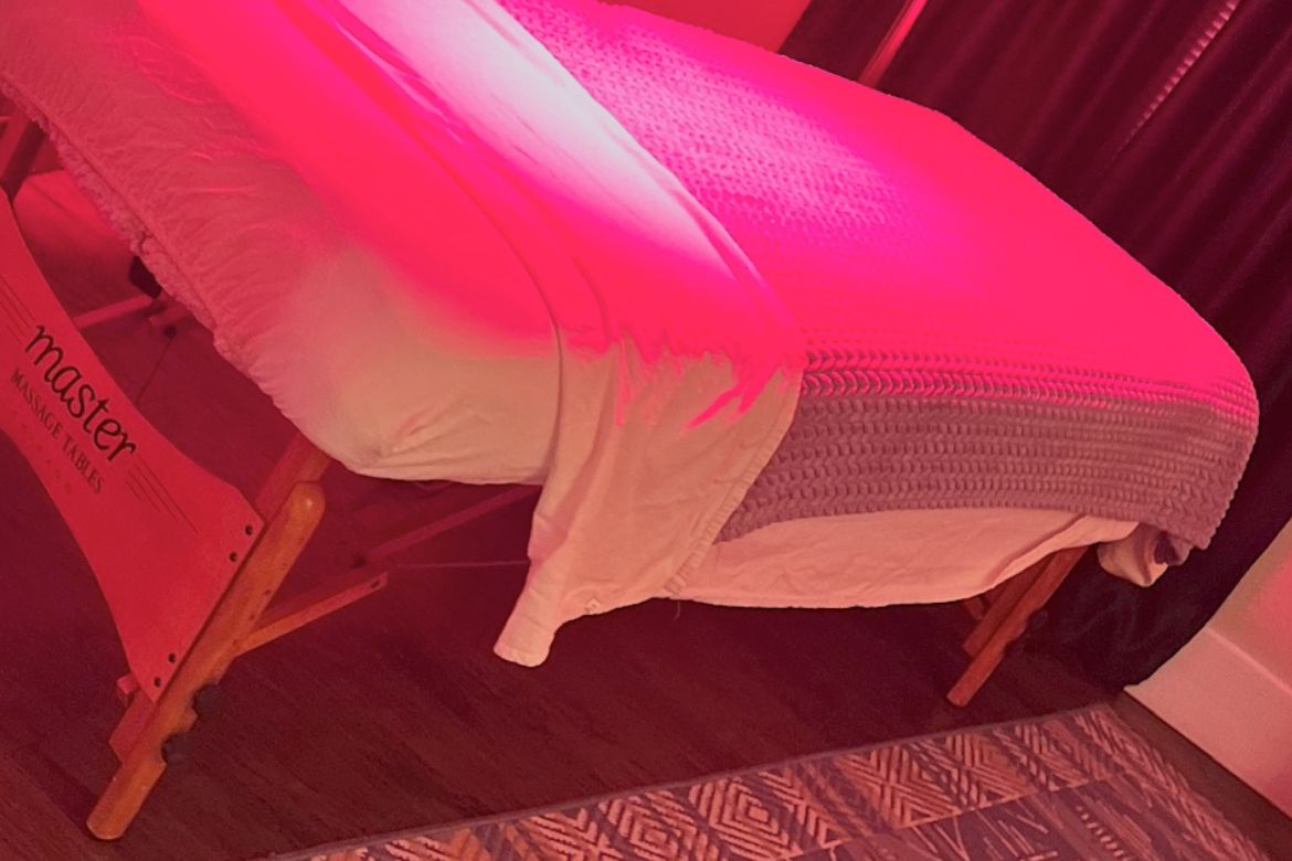 Cellular Energy Reset Table session setup with red light therapy